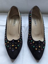 Vintage Escada Black  Suede Shoes Pumps with Multi coloured Jewels size 38 /5