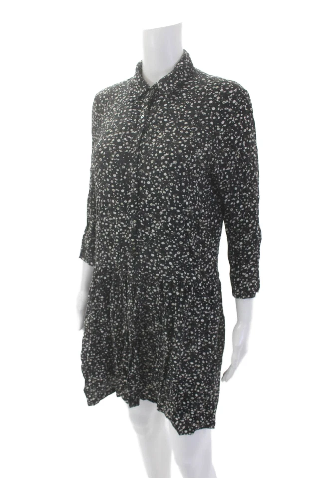 Artelier Nicole Miller Womens Floral Long Sleeve Button Down Dress Black Size S - Image 2 of 4