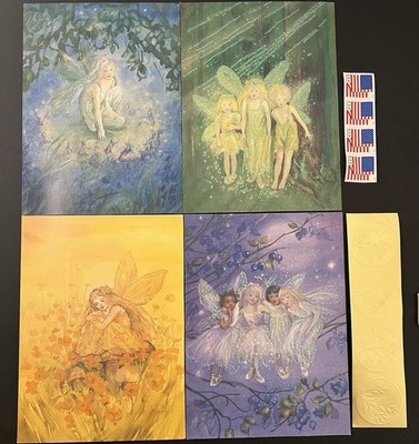 Set of 4 Beverly Manson Forest Fairies London Notecards Glitter+Env/Seals/Stamps