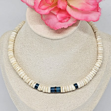 Southwestern Heishi Shell  Blue Stone Choker Graduated Necklace 17.5"