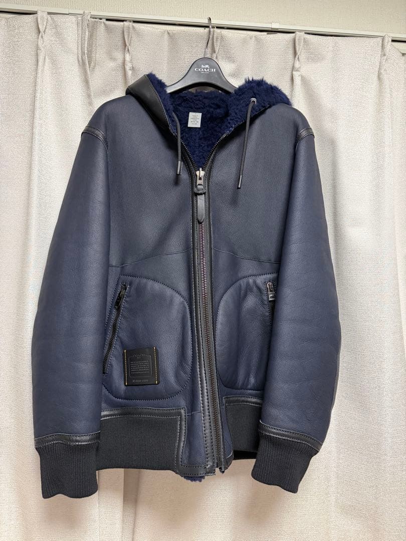 COACH Reversible Leather & Fleece Jacket Men’s Navy Size 48 Near Mint image 10