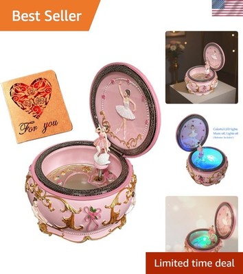 Classical Ballerina Music Box Jewelry Box LED lights Twinkling Resin Carved C...