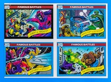 Famous Battles 1990 Marvel Uncut Sheet 4-Card Panel, X-Men, Magneto, Hulk, Rare!