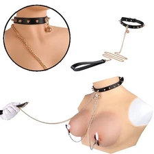 QKKQ Bondage Chain BDSM Nipple Clamps With Collar For Couple Submission Games