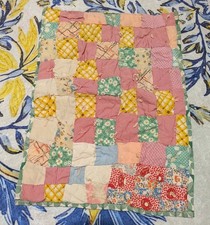 Vintage Handmade 14 X 19 Patchwork Feedback Doll Quilt Hand Tied