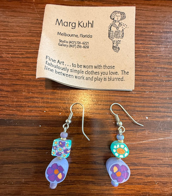 vintage Polymer clay beaded square & round Artisan earrings by  Marg Kuhl