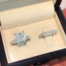 2.50 CT Princess Cut Moissanite Bridal Set Engagement Ring Solid 88 Silver