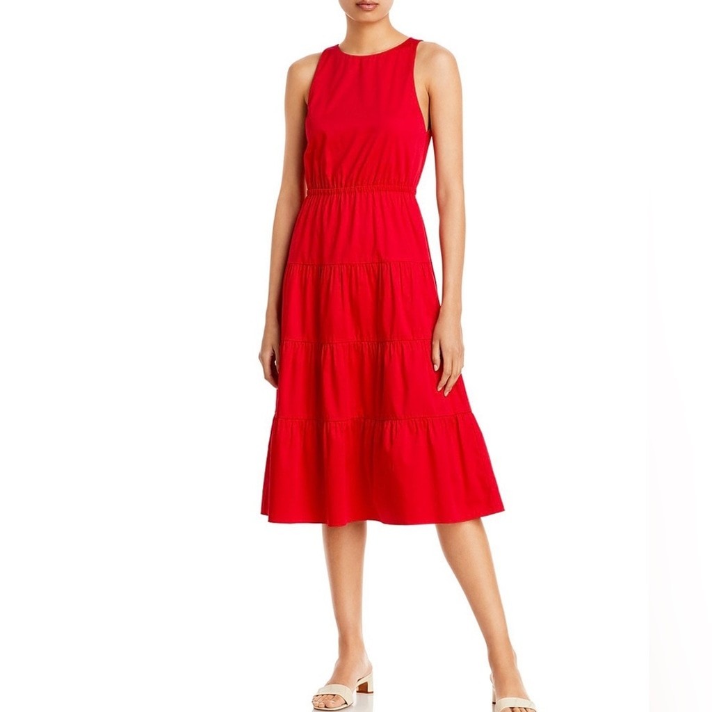 Alice + Olivia Bold Red Sleeveless Midi Dress