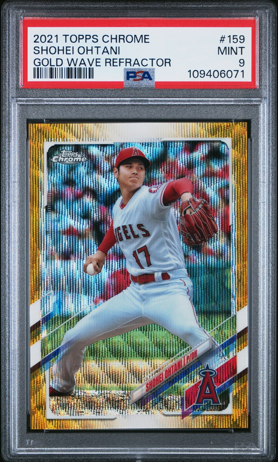 2021 TOPPS CHROME GOLD WAVE REFRACTOR #159 SHOHEI OHTANI 28/50 PSA 9