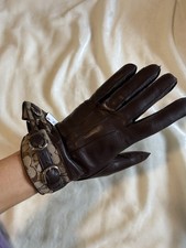 Coach Brown Super Supple Soft Leather Monogram Canvas Buckle Gloves 6.5 6 1/2