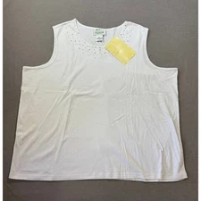 The Quaker Factory White Rhinestone Embellished Sleeveless Tank Top 3X Cotton