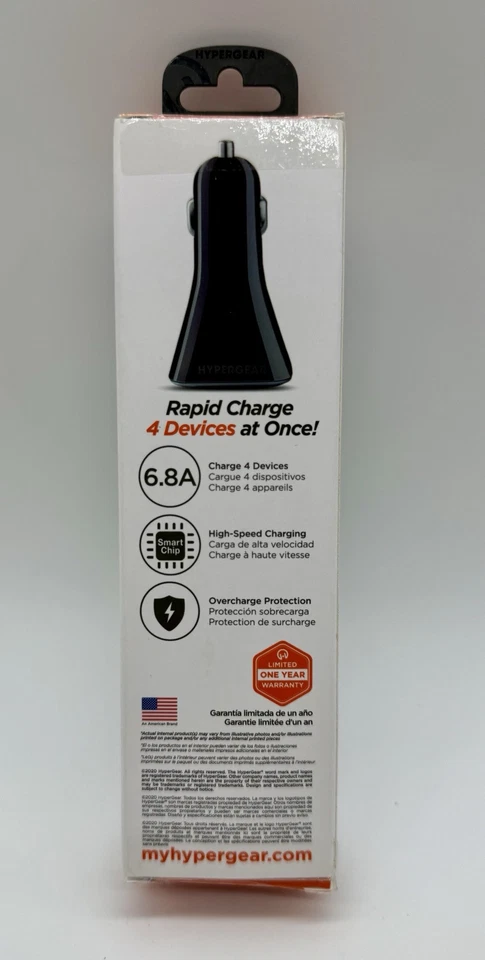 HyperGear Quad 4-Port USB 6.8A Car Phone Charger Black NEW - Image 2 of 2