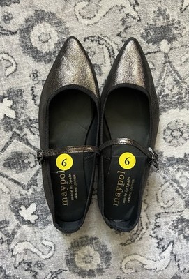 Maypol Spain Women s Size 9 Metallic Leather Mary Jane Pointy Flats NEW