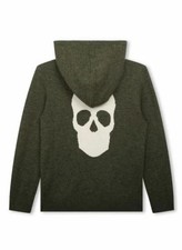 Zadig Voltaire Kids Cardigan Khaki Skull Print Zip Wool Hooded Long Sleeve 12-XS
