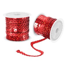 2Pcs 5 Yards x 0.24 Inch Flat Sequin Strip Spangle Sequins Trim Bling Red