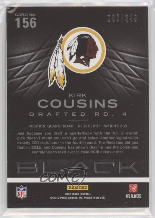 2012 Panini Black Rookie /349 Kirk Cousins #156 Rookie RC - Image 2 of 2