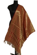 Red Banarasi Dupatta Indian Art Silk Woven Zari Brocade Long Stole Scarves