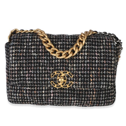Chanel Black Multicolor Tweed Quilted Medium Chanel 19 Flap Bag