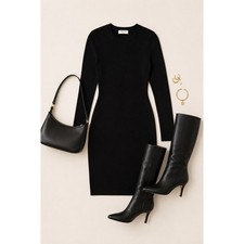 Aritzia Babaton Black Knit Bodycon Sweater Dress Minimalist Quiet Luxury Midi M