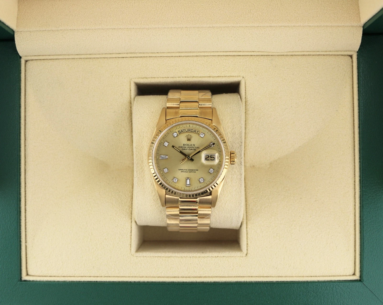 1986 Rolex Day-Date 18038 Champagne Diamond Dial YG 18k President No Papers 36mm