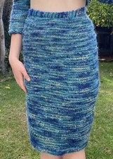 Vintage 60s Krist San Francisco S Boucle Pencil Skirt Blue Green MCM