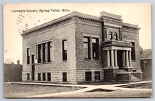 Carnegie Library Spring Valley Minnesota MN 1910 Postcard