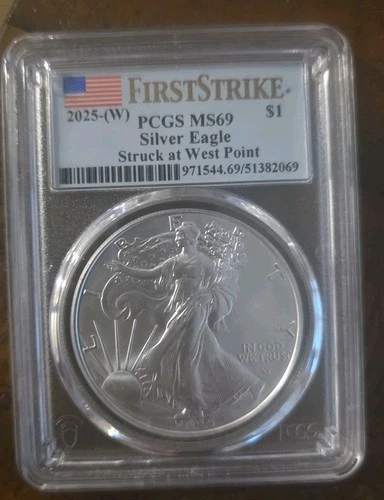 2025-W AMERICAN SILVER EAGLE 🦅 FIRST STRIKE PCGS MS69 - STRUCK AT WEST POINT