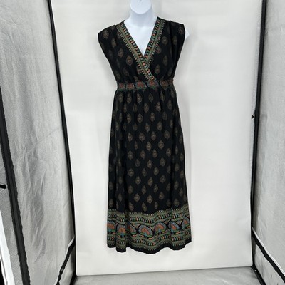 Boho India Maxi Dress Lapogee Large Black Festival Sleeveless Ethnic Fall