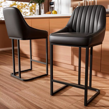 Counter Height Bar Stools, Set of 2, Faux Leather, Metal Frame, Kitchen Chairs