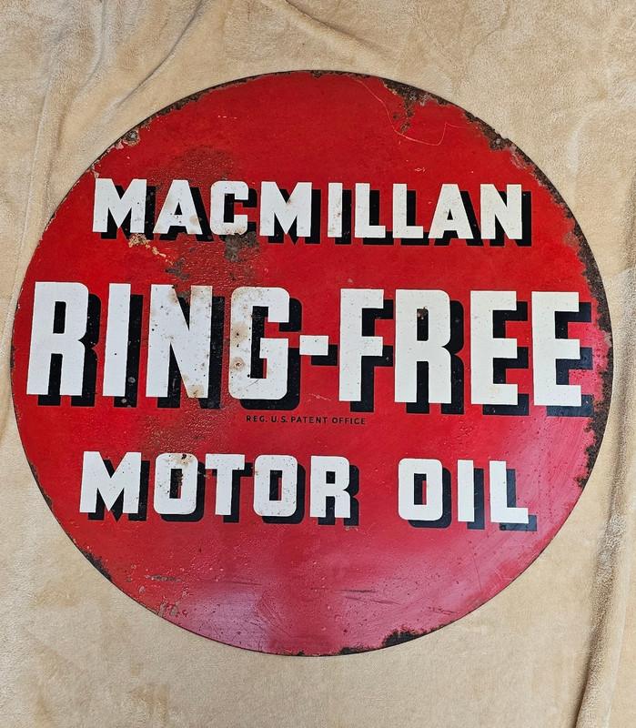 MacMillan Ring-Free Motor Oil Gas & Oil Advertising Sign / Red, White & Black