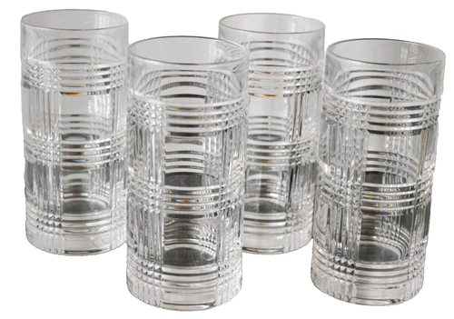 Ralph Lauren Glen Plaid Highball Cut Crystal Glasses Set 4