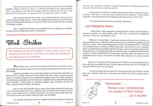 Comanche Flyer Magazine March 1996 Auto Pilot Swiss Air Bird Strikes Insurance - Imagen 2 de 6