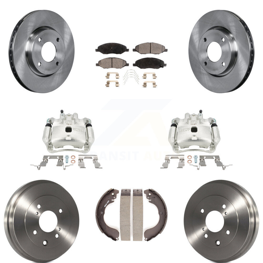 Front and Rear Disc Brake Caliper Rotor Drum Ceramic Pad Kit 8-Piece for Nissan Versa