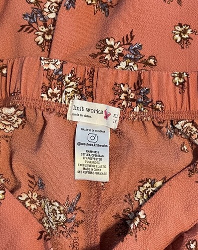 Knit Works Girls Wide Leg Pants Sz XL (16) Multicolor Floral Elastic Waist - Picture 3 of 3