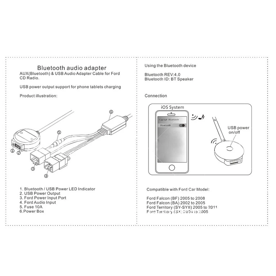 3.5mm Car Stereo Audio Adapter Bluetooth-compatible Cable Suitable For Ford - image 2 of 4
