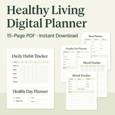 Healthy living digital planner - 15 Page PDF, Instant Download, Wellness - Habit