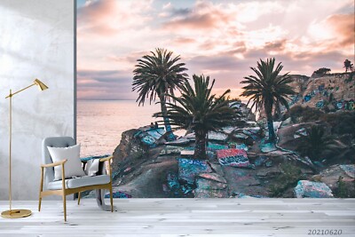 3D Tree Sea Sky Landscape Self-adhesive Removable Wallpaper Murals