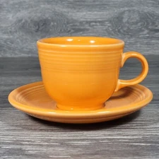 Fiesta Tea Cup & Saucer Set Orange Homer Laughlin HLC Fiestaware Made USA Teacup