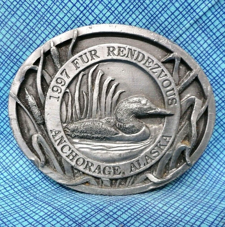 Пряжка для ремня с уткой Alaska Anchorage Fur Rendezvous винтаж 90-е Siskiyou .DBD540 - Изображение 2 из 4