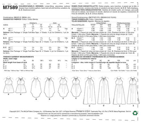 McCall's Learn To Sew SEWING PATTERN M7589 Girls Dresses Sizes XS-S Or M-XL - Picture 10 of 10