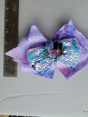 Large Disney Princess Frozen Anna Elsa Double Layered Boutique Hair Sequins Bow - Picture 4 of 4