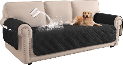 100% Wasserdichter Sofabezug 3 Sitzer Schonbezug mit Seitentasche 3 Sitzer, Schwarz