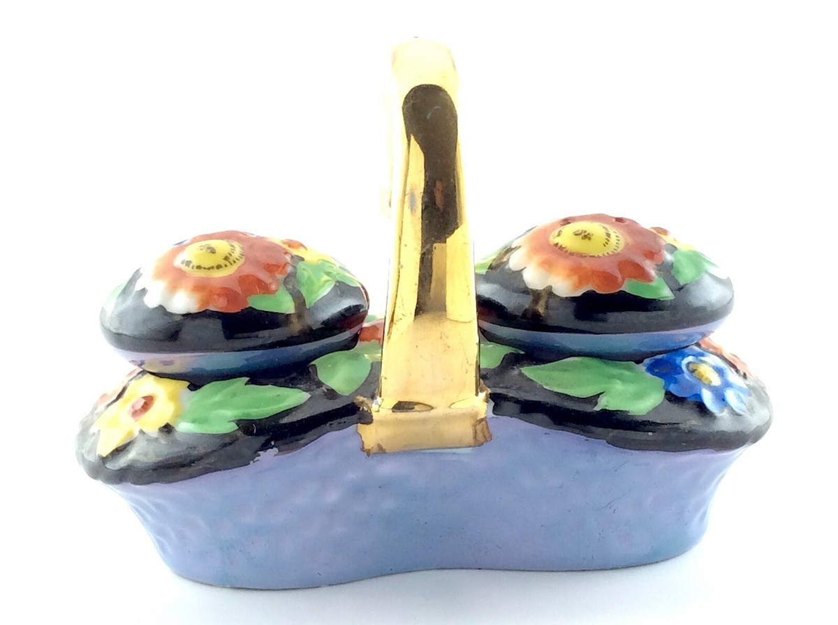 Vintage Japanese Export Giftware Hand Painted Woodland Salt