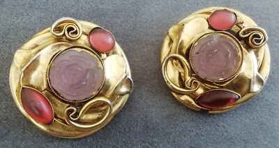 Boucles d'oreilles à clip XXL vintage Signées Taratata années 90 cabochon verre - Photo 1/3