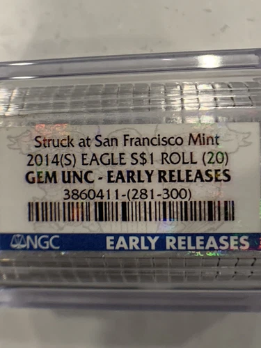 2014 S $1 Silver Eagle Roll Gem Unc NGC Early Release Sealed Billion $20 Face