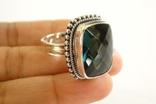 Green Quartz Solitaire Rectangle 925 Sterling Silver Ring Size 6.25 7.25 8.25 9