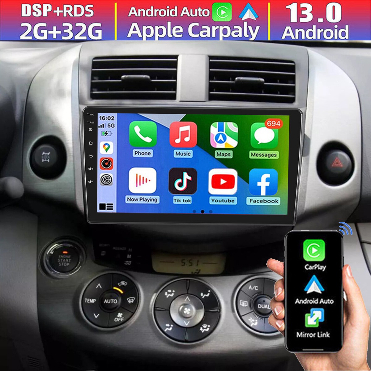 For Toyota Rav4 2007-2011 Android Auto Car Radio Stereo Touch