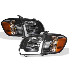 Topline For 2005-2006 Tundra Crew/Sequoia LED Strip Headlights+Corner Amber Blk