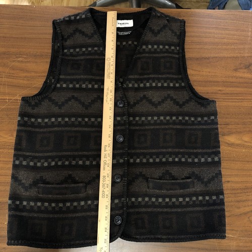 Vintage Tribal Wool Vest Medium Bulgaria Black Brown Southwestern Button Pockets - Picture 14 of 15