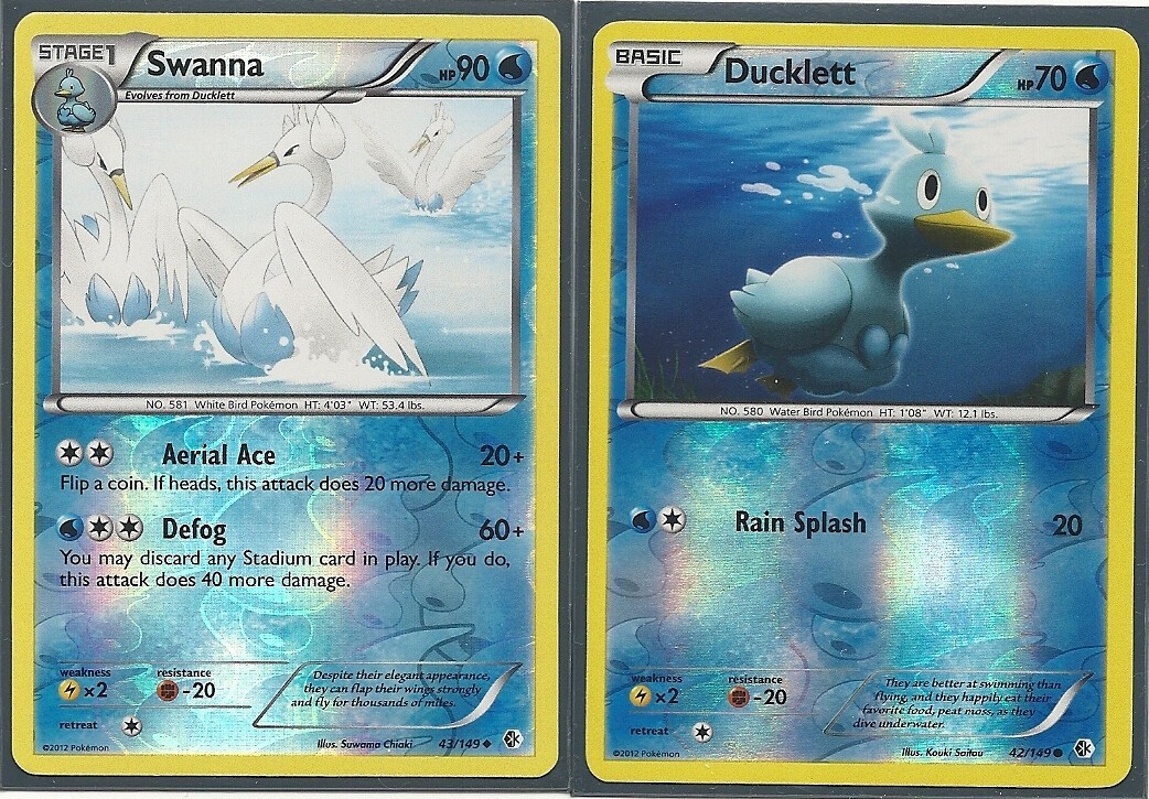2012 SWANNA 43/149 & DUCKLETT 42/149 -2 Boundaries Crossed Pokemon REV HOLO NM/M